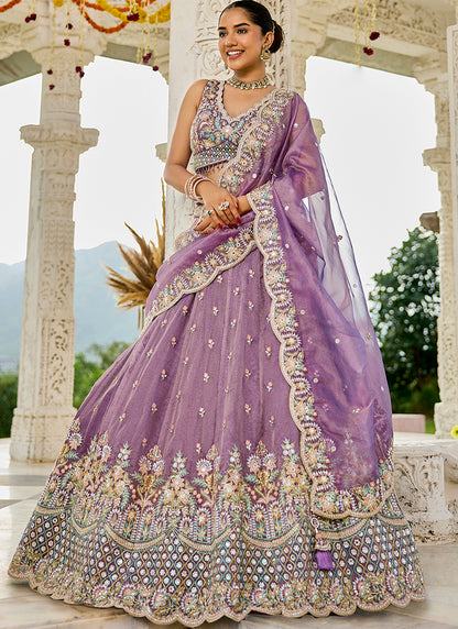 Satin Silk Light Mauve Wedding Wear Embroidery Work Readymade Lehenga Choli