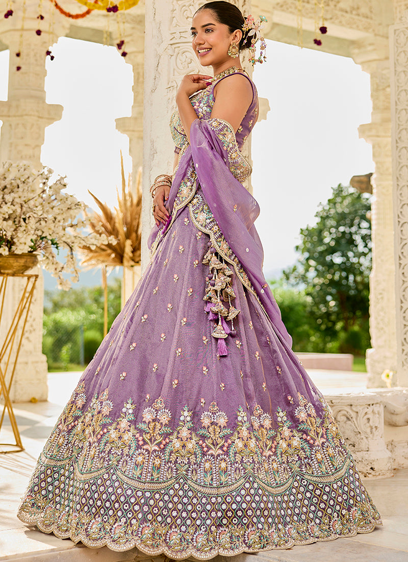 Satin Silk Light Mauve Wedding Wear Embroidery Work Readymade Lehenga Choli