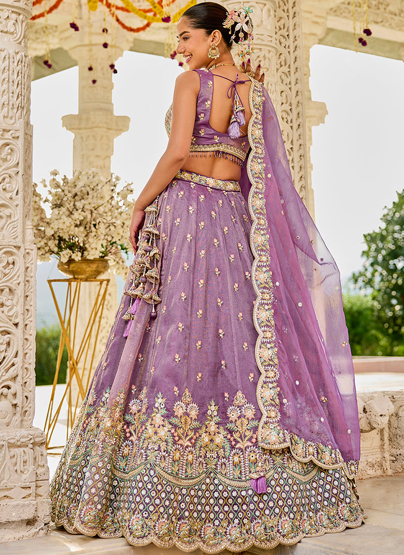Satin Silk Light Mauve Wedding Wear Embroidery Work Readymade Lehenga Choli