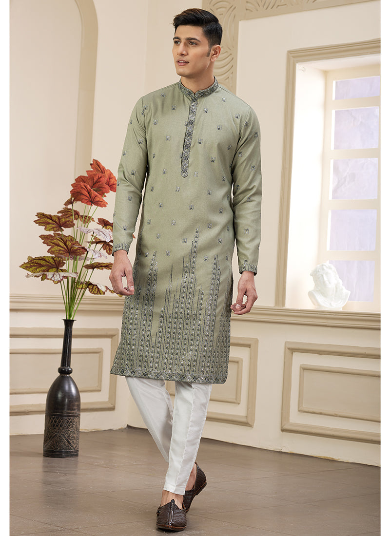 Art Silk Mehendi Party Wear Sequins Kurta Pajama