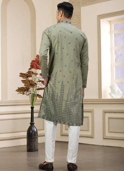 Art Silk Mehendi Party Wear Sequins Kurta Pajama