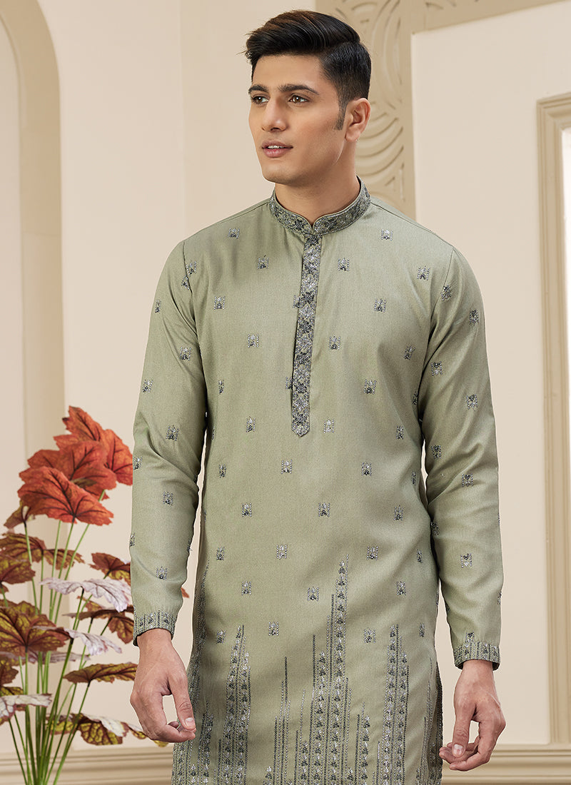 Art Silk Mehendi Party Wear Sequins Kurta Pajama