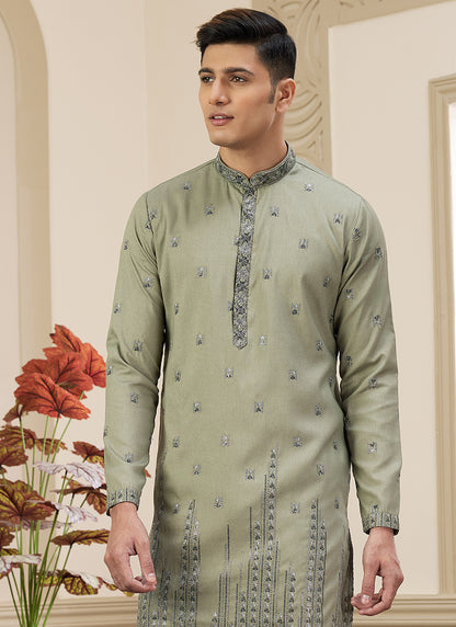 Art Silk Mehendi Party Wear Sequins Kurta Pajama