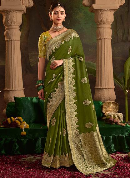Mehendi Dola Silk Weaving Work Occasional Wear Saree SW493337