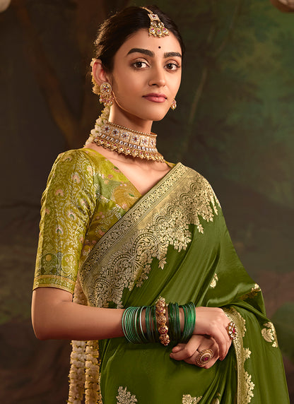 Mehendi Dola Silk Weaving Work Occasional Wear Saree SW493337
