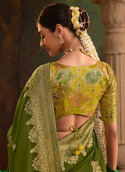 Mehendi Dola Silk Weaving Work Occasional Wear Saree SW493337