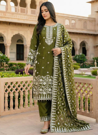 Gmy Silk Mehndi Eid Wear Sequins Embroidery Work Readymade Pakistani Suit 388813