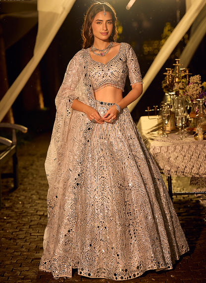 Pure Net Metalic Silver Bridal Wear Heavy Work Readymade Bridal Lehenga Choli 388120