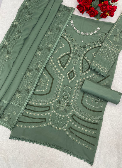 Faux Georgette Mint Green Eid Wear Embroidery Work Pakistani Suit 387664