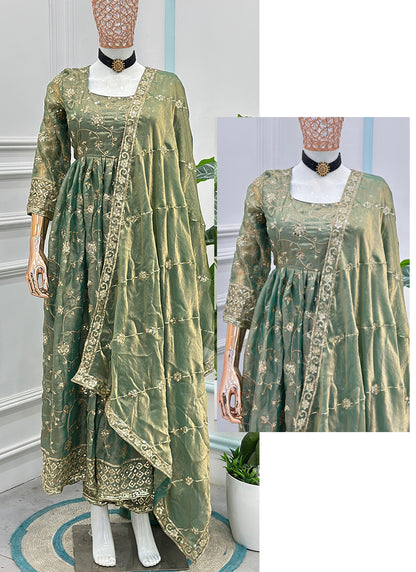 Mint Green Silk Embroidery Work Occasional Wear Readymade Anarkali Suit SW831996