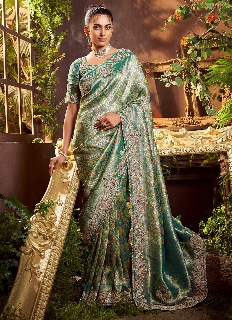 Viscose Silk Mint Green Wedding Wear Weaving Work Wedding Saree 388734