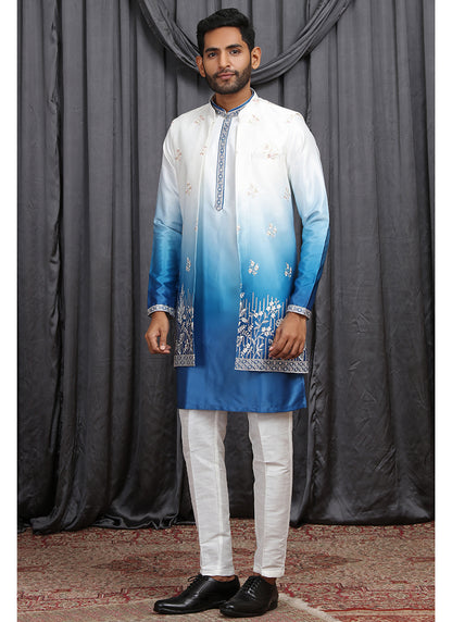 Multi Color Art Banarasi Silk Patten Pcs Festival Wear Readymade Kurta Pajama With Jacket SW427997