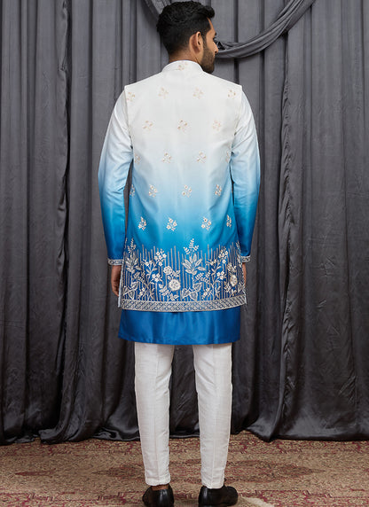 Multi Color Art Banarasi Silk Patten Pcs Festival Wear Readymade Kurta Pajama With Jacket SW427997