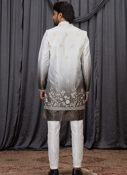 Multi Color Art Banarasi Silk Patten Pcs Festival Wear Readymade Kurta Pajama With Jacket SW726909