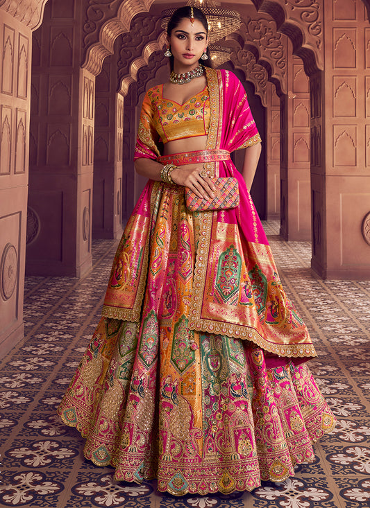 Multi Color Banarasi Silk Embroidery Work Wedding Wear Lehenga Choli SW796409