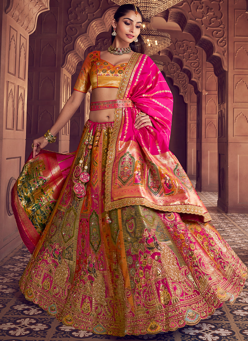 Multi Color Banarasi Silk Embroidery Work Wedding Wear Lehenga Choli SW796409