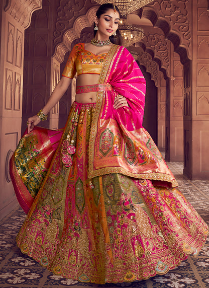 Multi Color Banarasi Silk Embroidery Work Wedding Wear Lehenga Choli SW796409