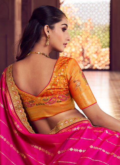 Multi Color Banarasi Silk Embroidery Work Wedding Wear Lehenga Choli SW796409