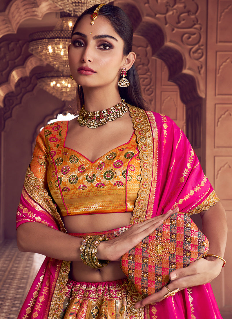 Multi Color Banarasi Silk Embroidery Work Wedding Wear Lehenga Choli SW796409