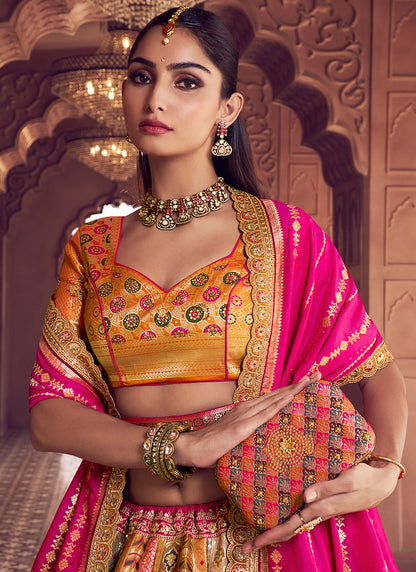 Multi Color Banarasi Silk Embroidery Work Wedding Wear Lehenga Choli SW796409