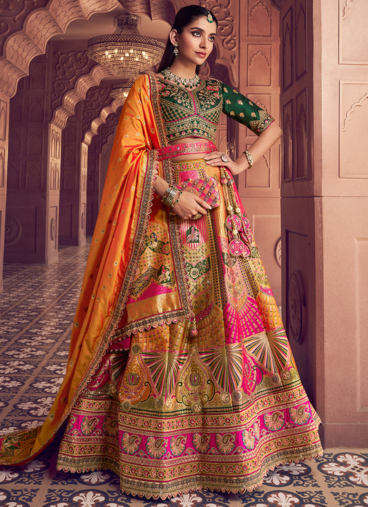 Multi Color Banarasi Silk Embroidery Work Wedding Wear Lehenga Choli SW148385