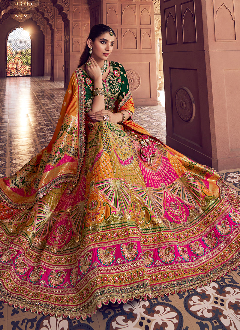 Multi Color Banarasi Silk Embroidery Work Wedding Wear Lehenga Choli SW148385