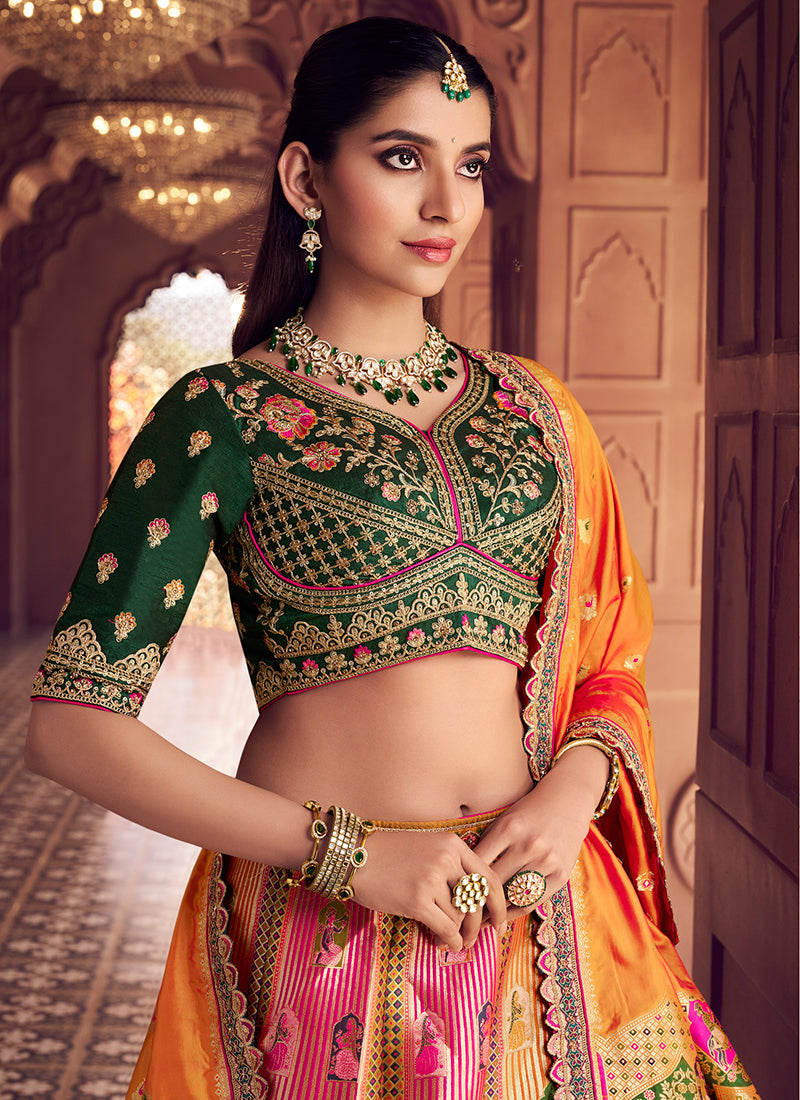 Multi Color Banarasi Silk Embroidery Work Wedding Wear Lehenga Choli SW148385
