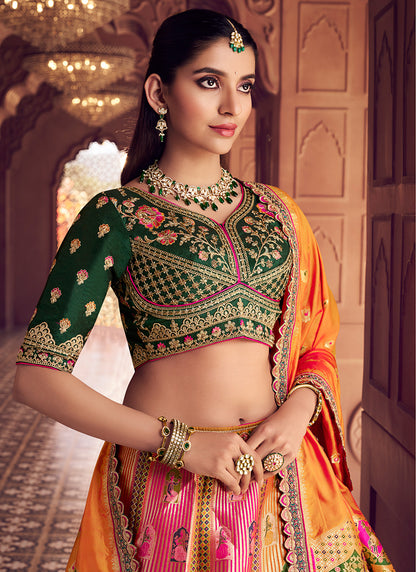 Multi Color Banarasi Silk Embroidery Work Wedding Wear Lehenga Choli SW148385