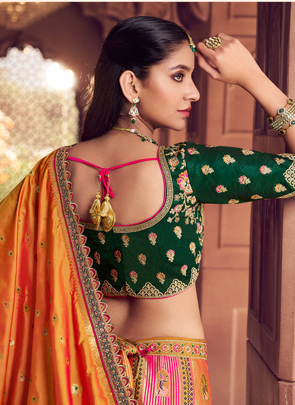 Multi Color Banarasi Silk Embroidery Work Wedding Wear Lehenga Choli SW148385