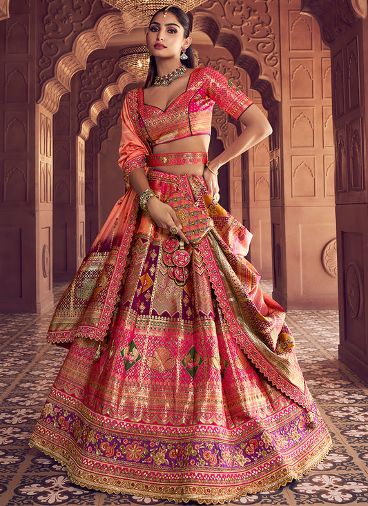 Multi Color Banarasi Silk Embroidery Work Wedding Wear Lehenga Choli SW697118