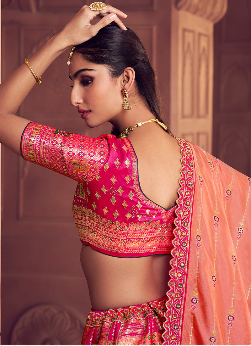Multi Color Banarasi Silk Embroidery Work Wedding Wear Lehenga Choli SW697118