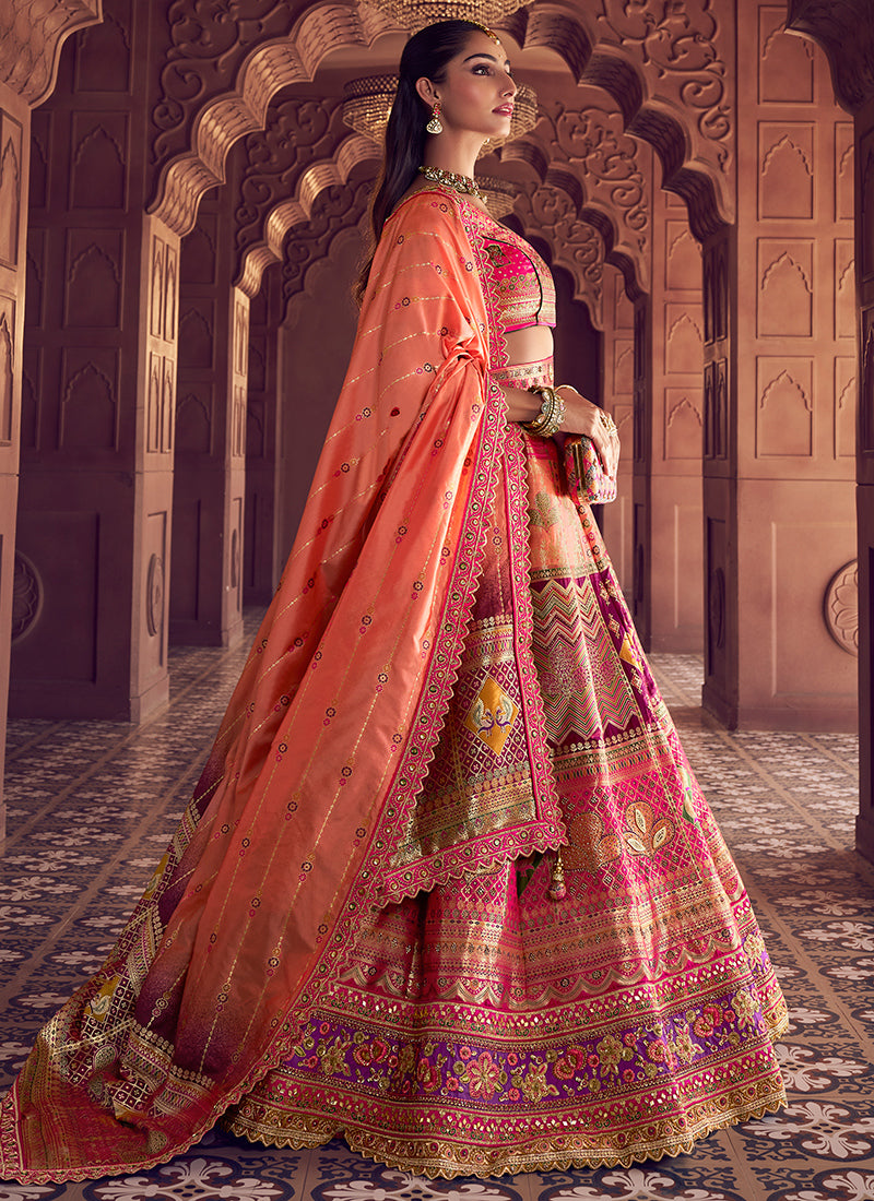 Multi Color Banarasi Silk Embroidery Work Wedding Wear Lehenga Choli SW697118