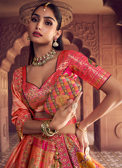 Multi Color Banarasi Silk Embroidery Work Wedding Wear Lehenga Choli SW697118