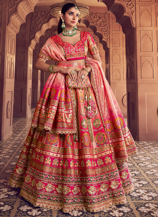 Multi Color Banarasi Silk Embroidery Work Wedding Wear Lehenga Choli SW968874