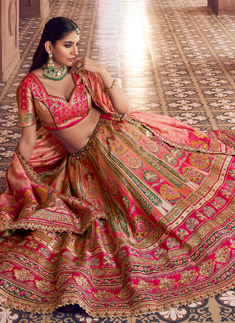 Multi Color Banarasi Silk Embroidery Work Wedding Wear Lehenga Choli SW968874