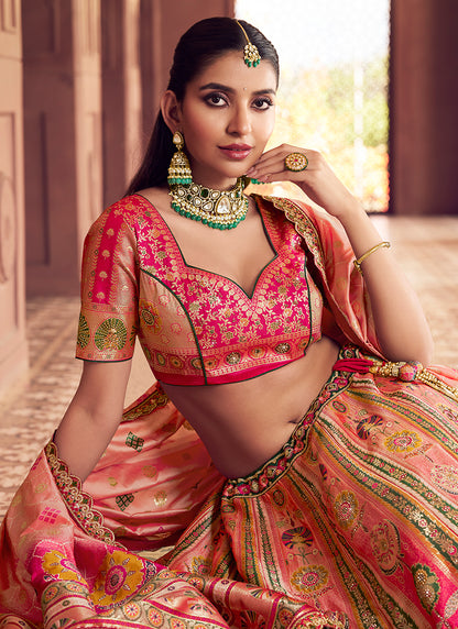 Multi Color Banarasi Silk Embroidery Work Wedding Wear Lehenga Choli SW968874