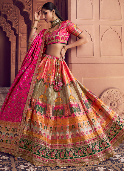 Multi Color Banarasi Silk Embroidery Work Wedding Wear Lehenga Choli SW654039