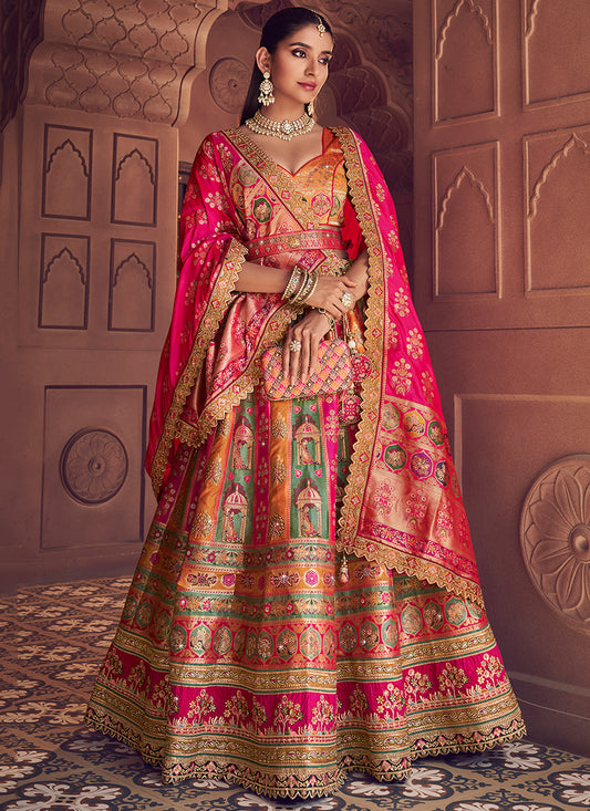 Multi Color Banarasi Silk Embroidery Work Wedding Wear Lehenga Choli SW237068
