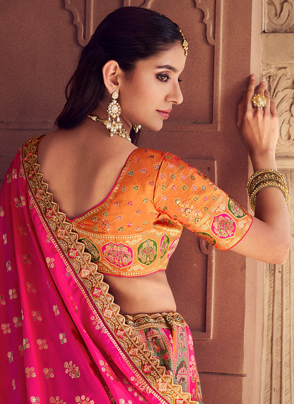 Multi Color Banarasi Silk Embroidery Work Wedding Wear Lehenga Choli SW237068