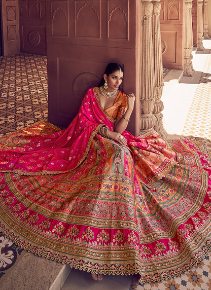 Multi Color Banarasi Silk Embroidery Work Wedding Wear Lehenga Choli SW237068