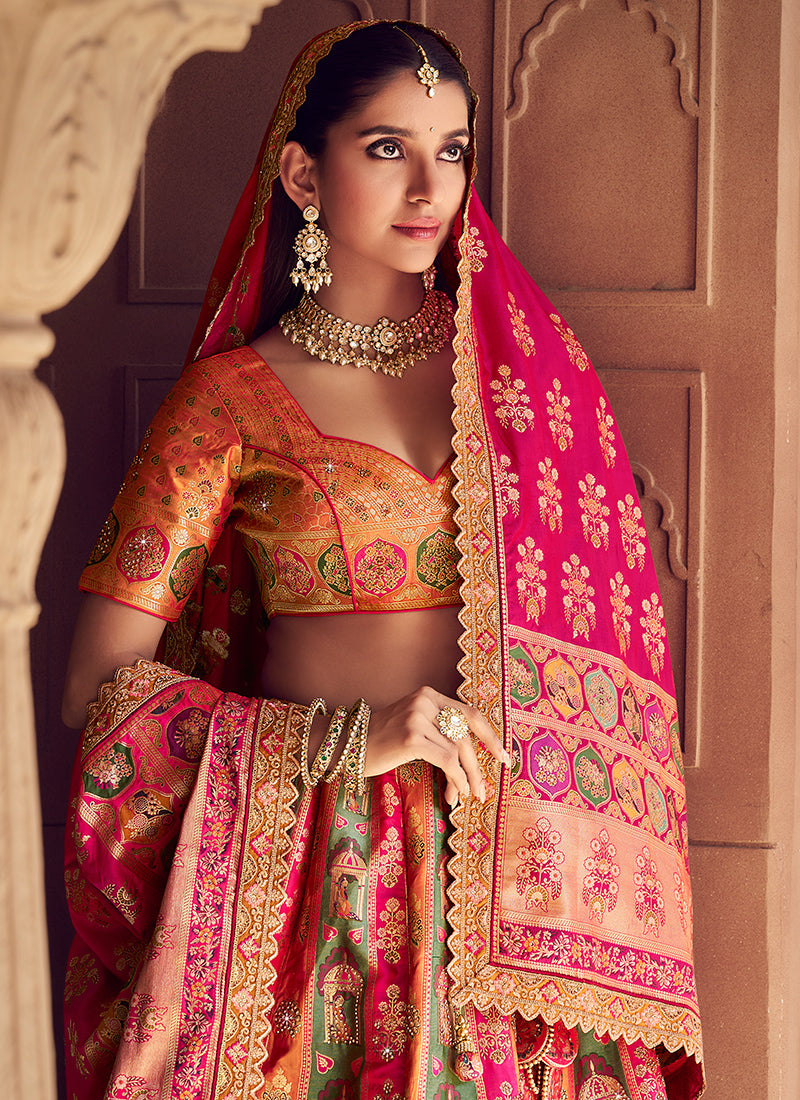 Multi Color Banarasi Silk Embroidery Work Wedding Wear Lehenga Choli SW237068