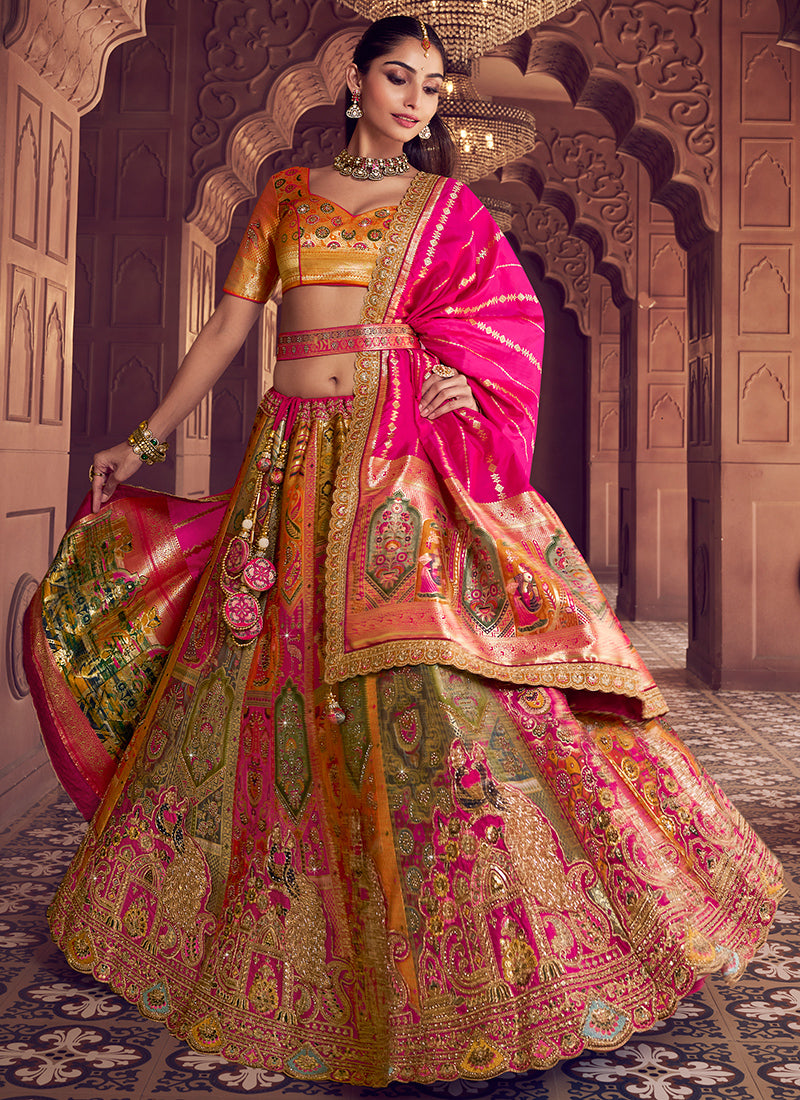 Multi Color Banarasi Silk Embroidery Work Wedding Wear Lehenga Choli SW678209