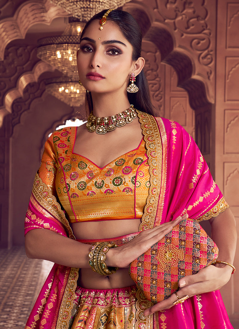Multi Color Banarasi Silk Embroidery Work Wedding Wear Lehenga Choli SW678209