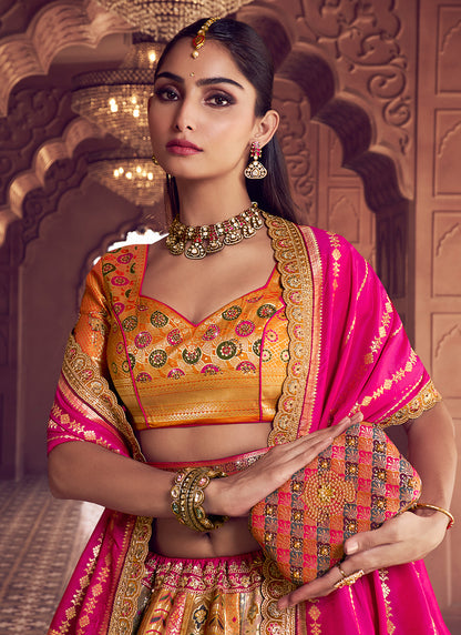Multi Color Banarasi Silk Embroidery Work Wedding Wear Lehenga Choli SW678209