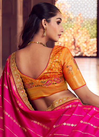Multi Color Banarasi Silk Embroidery Work Wedding Wear Lehenga Choli SW678209
