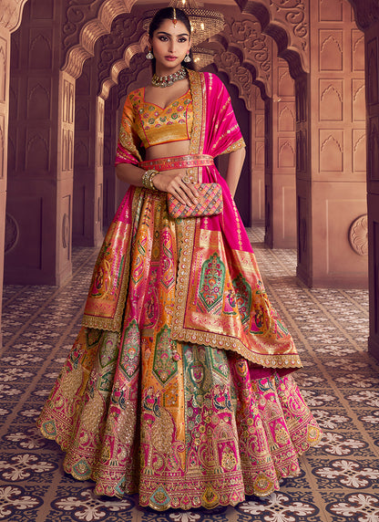 Multi Color Banarasi Silk Embroidery Work Wedding Wear Lehenga Choli SW678209
