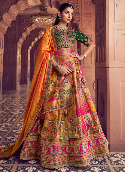 Multi Color Banarasi Silk Embroidery Work Wedding Wear Lehenga Choli SW577273