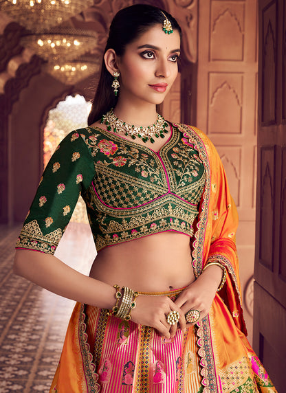 Multi Color Banarasi Silk Embroidery Work Wedding Wear Lehenga Choli SW577273