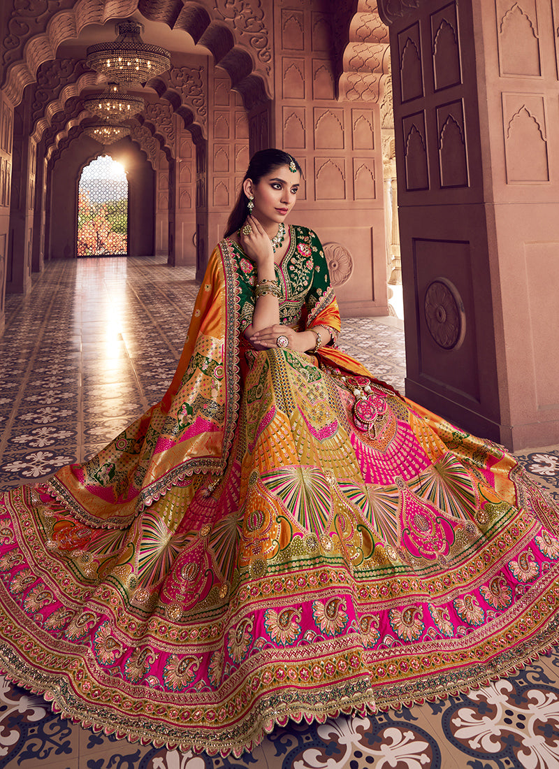 Multi Color Banarasi Silk Embroidery Work Wedding Wear Lehenga Choli SW577273