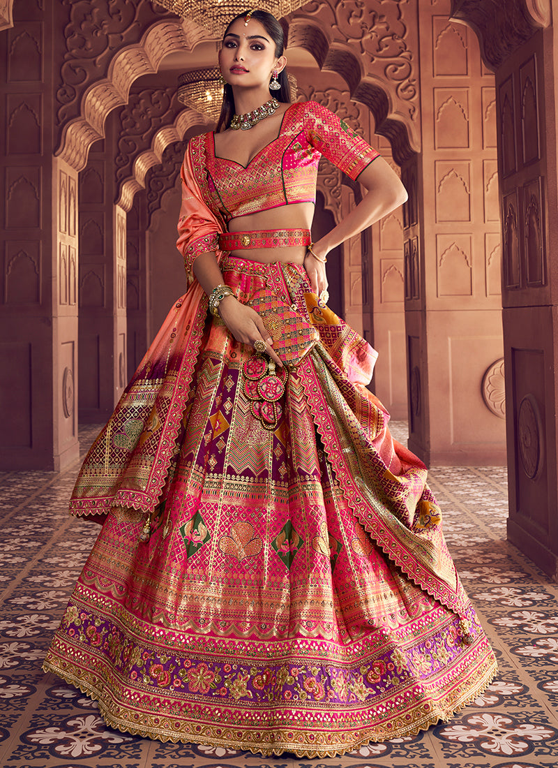 Multi Color Banarasi Silk Embroidery Work Wedding Wear Lehenga Choli SW791093